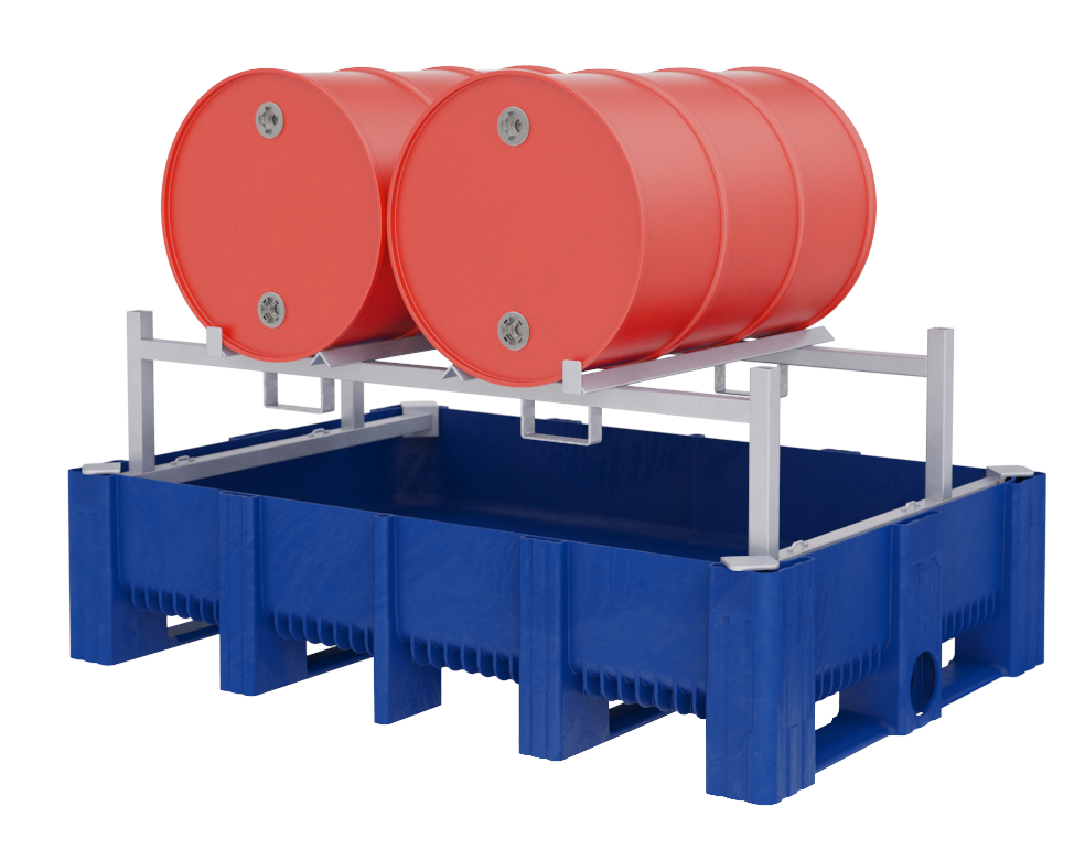 Spill Containment Pallet For 2 Horizontal Barrels