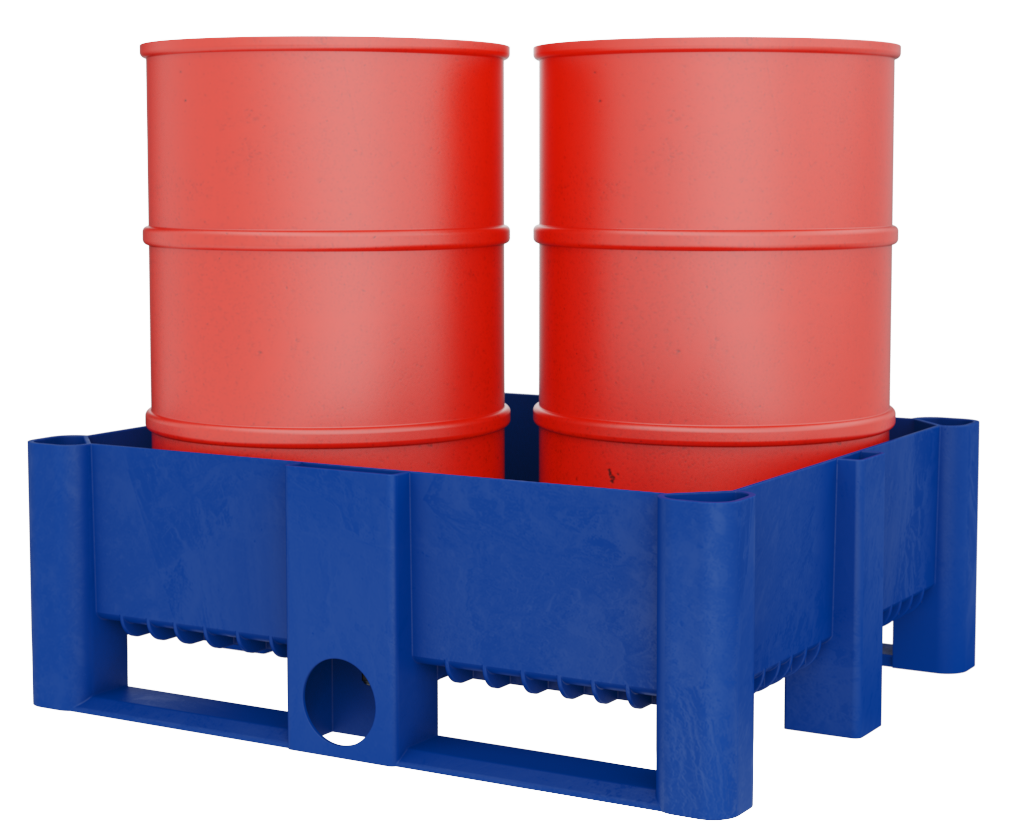 Spill Containment Pallet For 2 Vertical Barrels